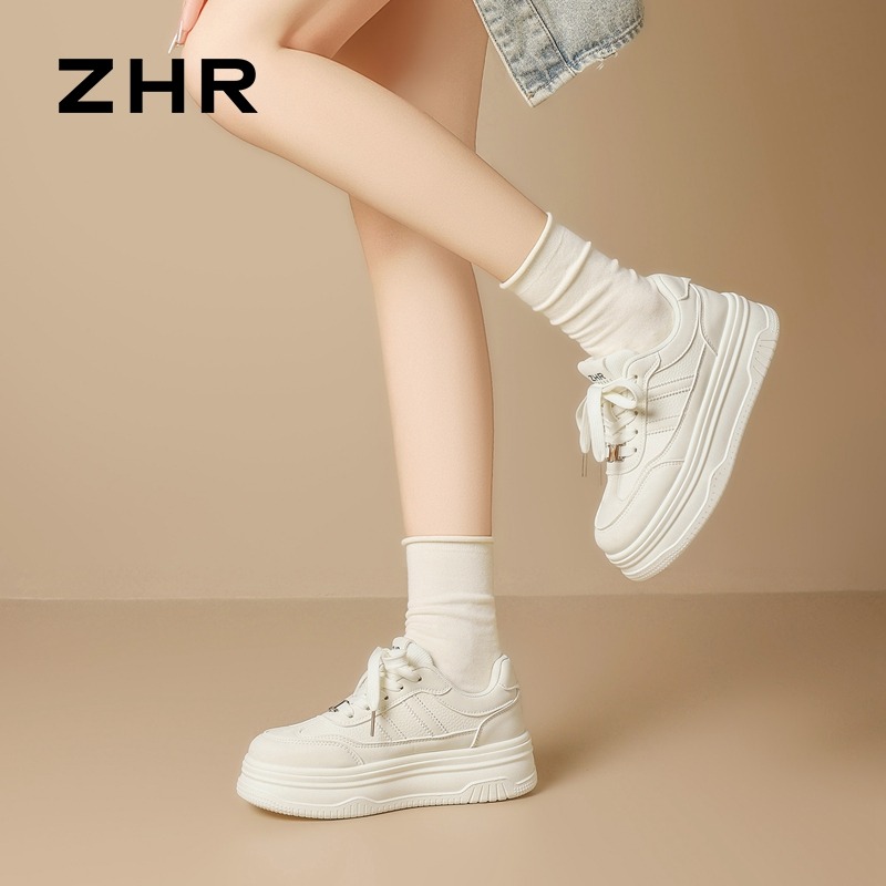 13174234.【ZHR则则】厚底小白鞋圆头厚底系带女鞋[PU]