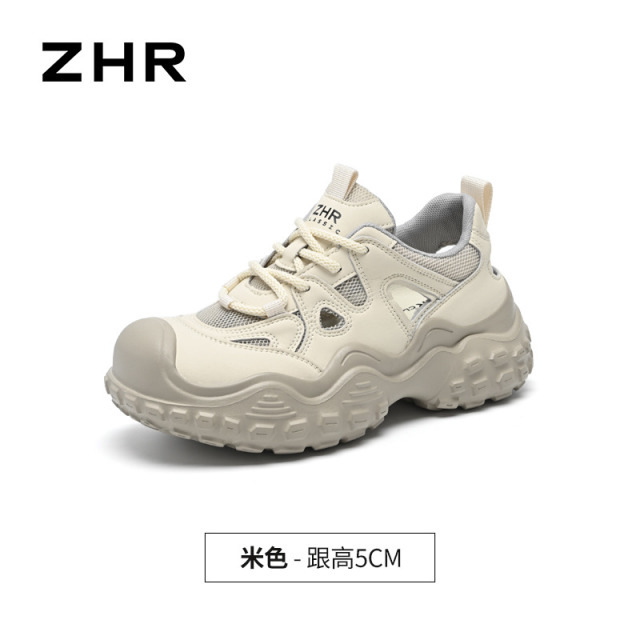 13174372.【ZHR则则】户外休闲鞋圆头厚底系带女鞋[超纤+网布+PU]