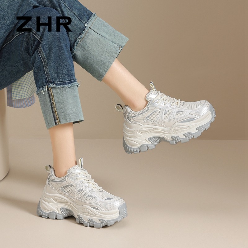 13174132.【ZHR则则】老爹鞋圆头厚底系带女鞋[超纤+网布]