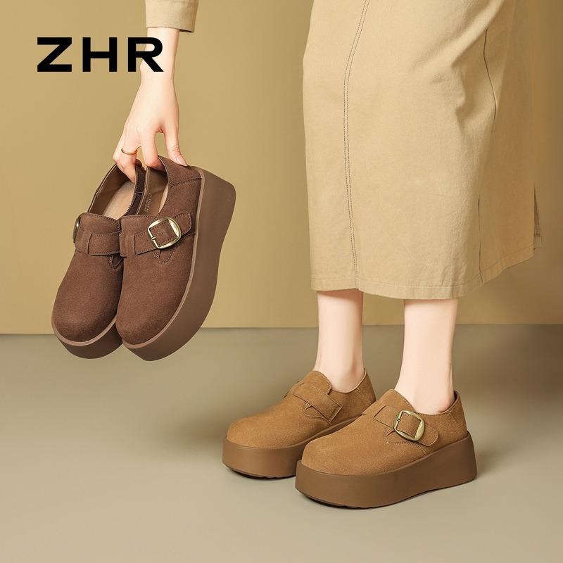 13835947.【ZHR则则】勃肯鞋皮带扣饰厚底套脚女鞋[牛纤绒]