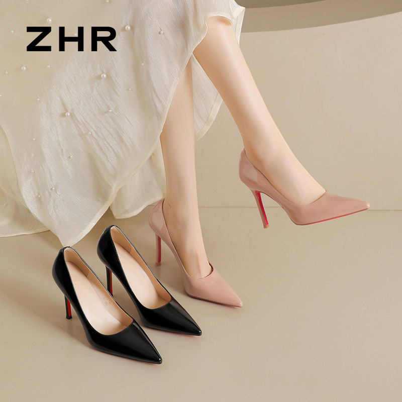 13174095.【ZHR则则】高跟鞋(细跟)尖头增高套脚女鞋[镜面PU]