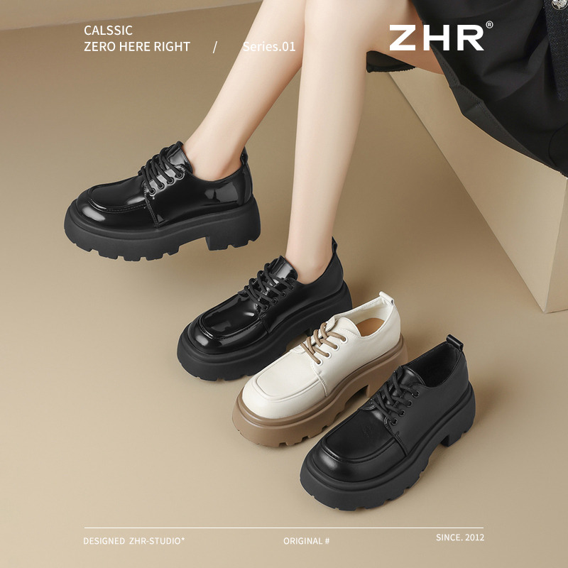 13174309.【ZHR则则】深口单鞋圆头厚底系带女鞋[镜面PU]