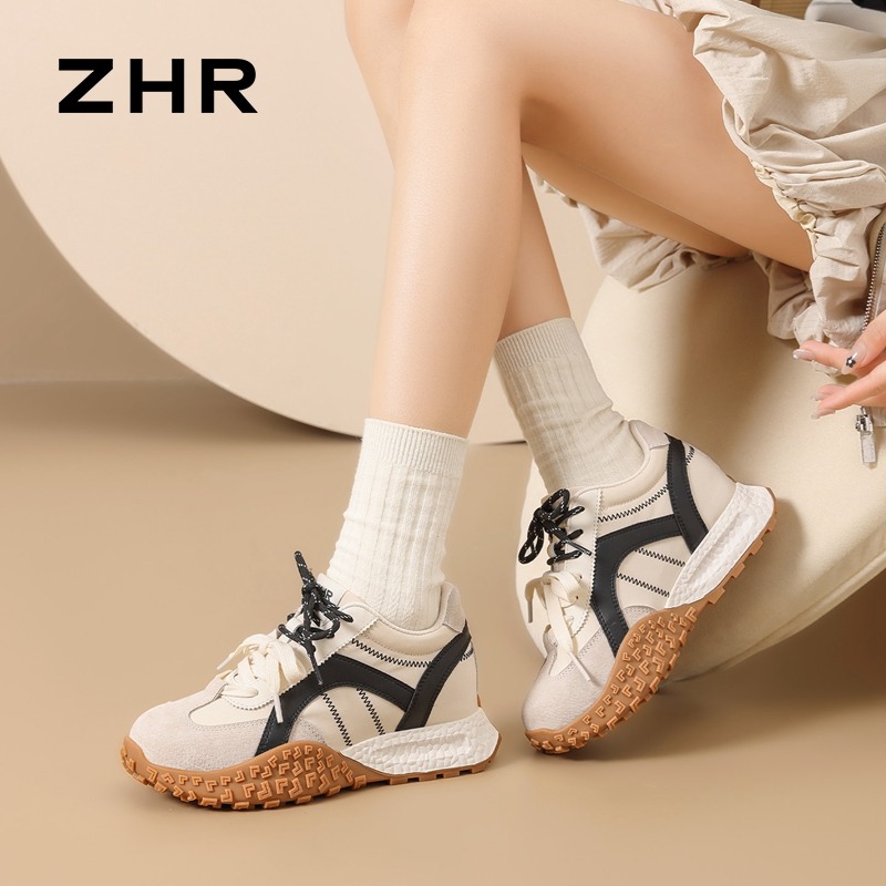13174175.【ZHR则则】阿甘鞋撞色双系带内增高女鞋[雨伞布+猪巴戈（二层猪皮）+PU]