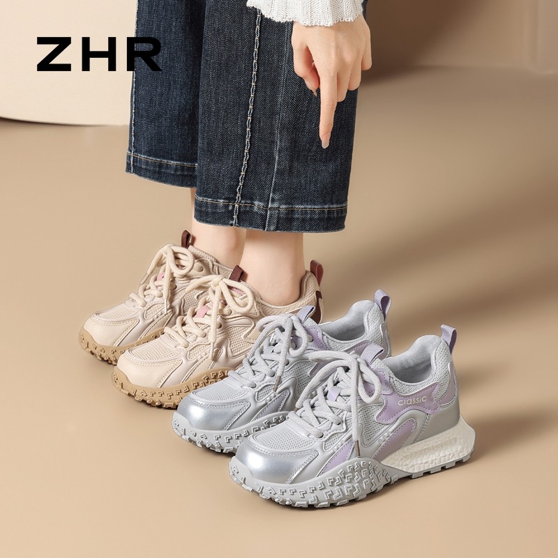 13174068.【ZHR则则】阿甘鞋内增高圆头系带女鞋[PU+KPU+网布]