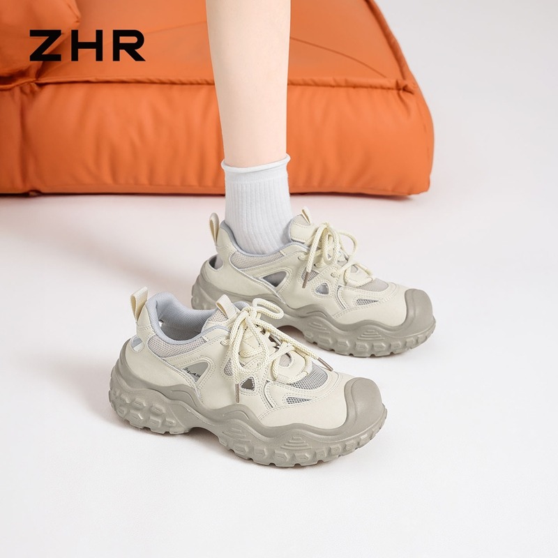 13174372.【ZHR则则】户外休闲鞋圆头厚底系带女鞋[超纤+网布+PU]