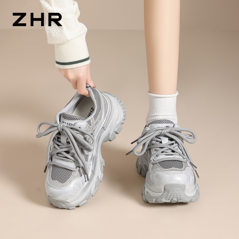 13222854.【ZHR则则】老爹鞋圆头系带厚底女鞋[网布+PU+仿羊京绒]