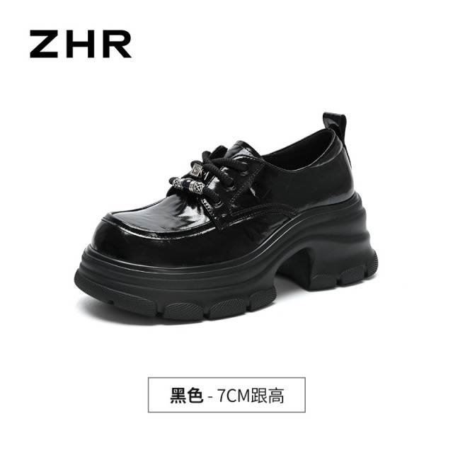 13220652.【ZHR则则】深口单鞋圆头金属扣系带厚底女鞋[超纤]