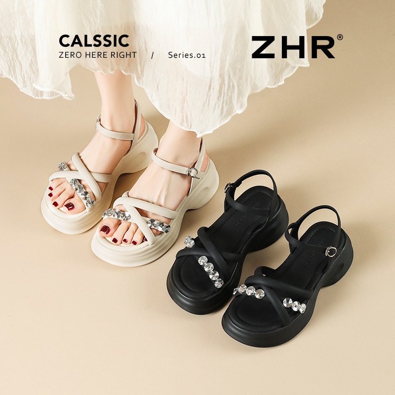 13350863.【ZHR则则】厚底凉鞋钻石点缀圆头厚底女鞋[PU]