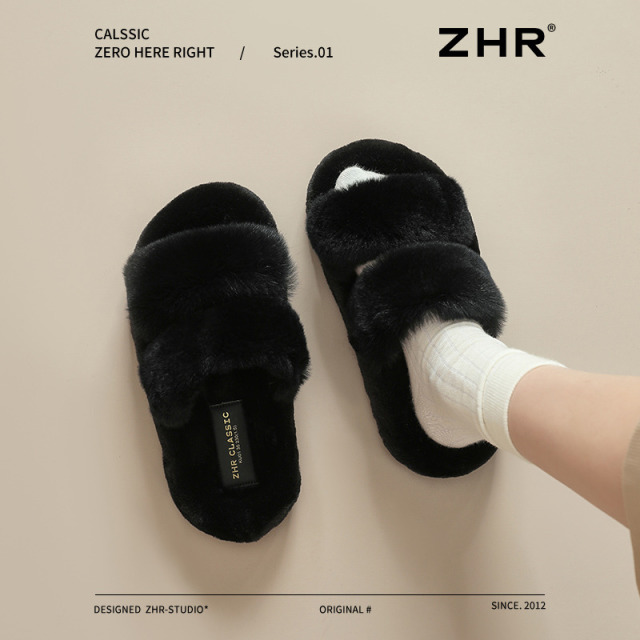 13794244.【ZHR则则】毛毛拖[短绒]圆头套脚毛绒厚底女鞋[毛绒]