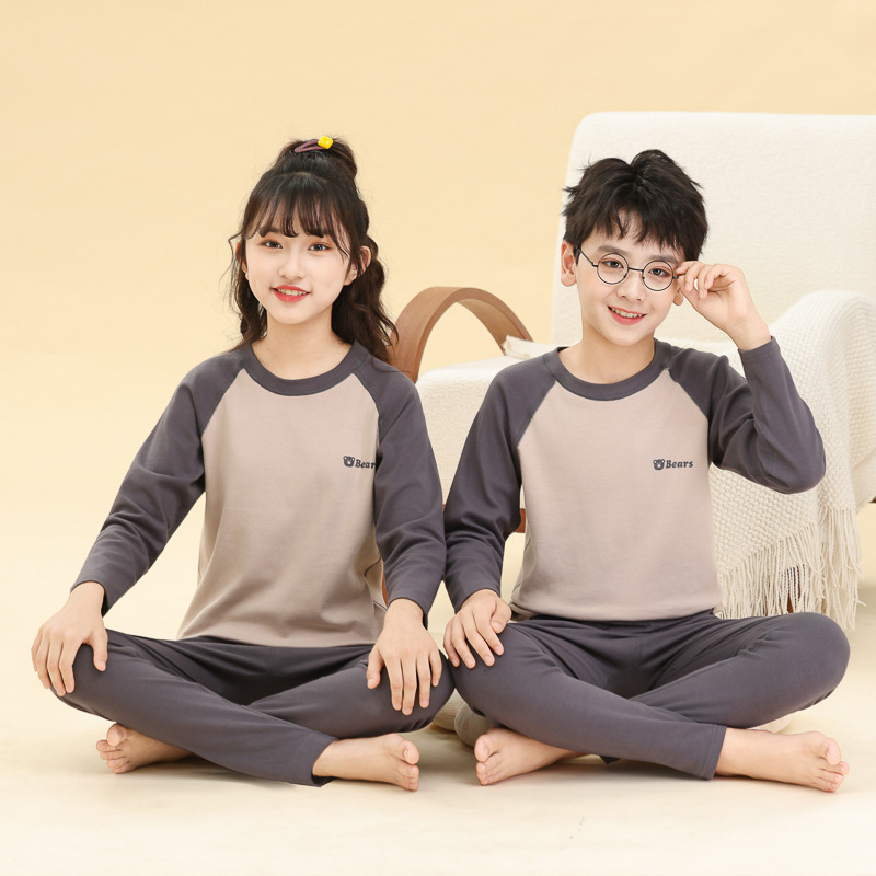 13335143.A类儿童莱卡棉秋衣裤中大童保暖内衣女孩磨毛套装纯棉男童睡衣