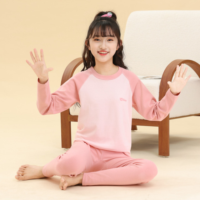 13335143.A类儿童莱卡棉秋衣裤中大童保暖内衣女孩磨毛套装纯棉男童睡衣