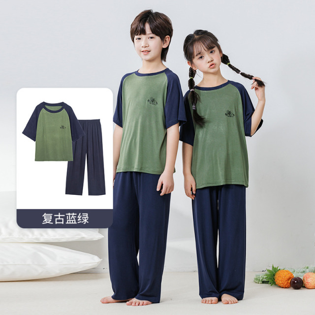 13335027.透气新款空调家居服套装夏季男童女童短袖长裤亲子装中大童冰丝薄