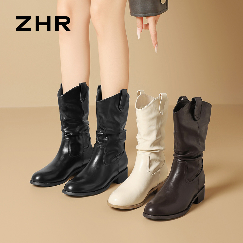 12764894.【ZHR则则】短靴圆头套脚平底女鞋[PU]