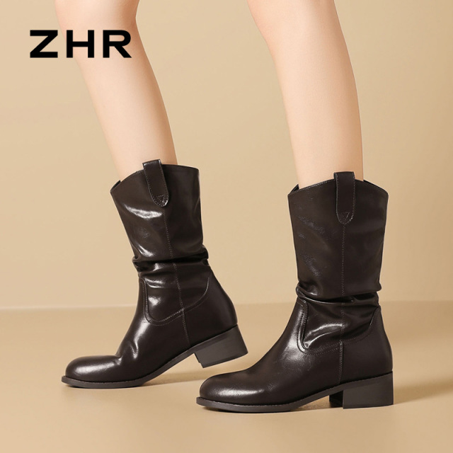 12764894.【ZHR则则】短靴圆头套脚平底女鞋[PU]