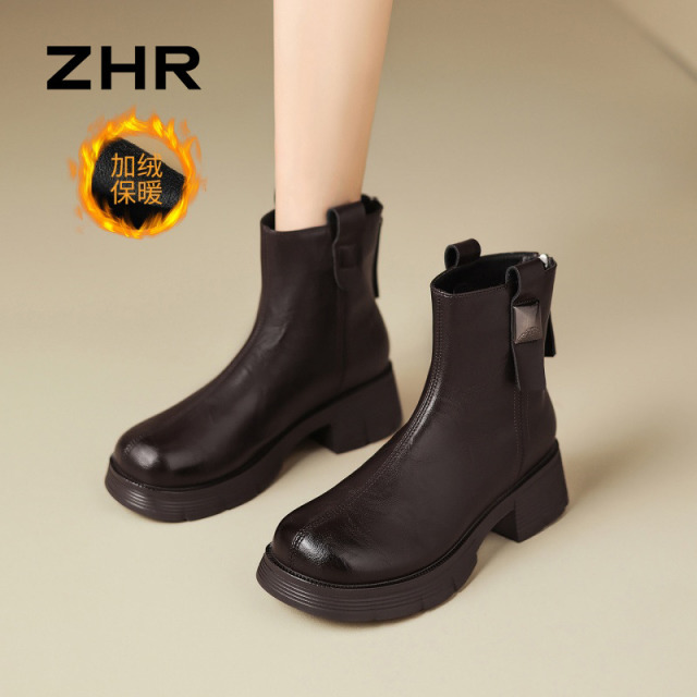 12765017.【ZHR则则】短靴圆头后拉链厚底女鞋[PU]