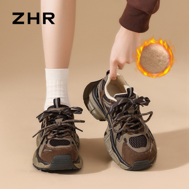 12767096.【ZHR则则】老爹鞋圆头系带厚底女鞋[猪巴戈+PU+网布]