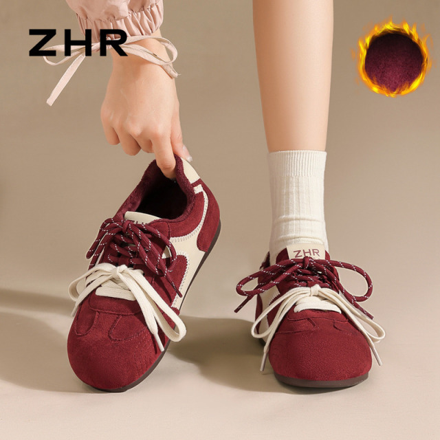 12797104.【ZHR则则】德训鞋圆头系带平底女鞋[蒙古绒+超纤]