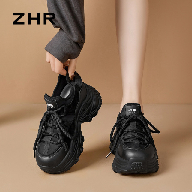 13009356.【ZHR则则】老爹鞋圆头系带厚底女鞋[莱卡布+PU+猪巴戈]
