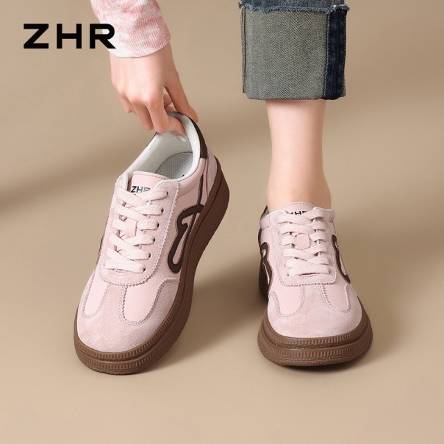 13089228.【ZHR则则】德训鞋圆头系带平底女鞋[PU+头层猪皮]