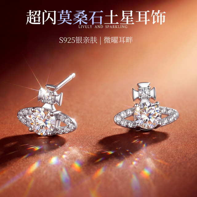 13669013.西星 S925 银土星莫桑石超闪轻奢高级感女耳钉耳环耳饰