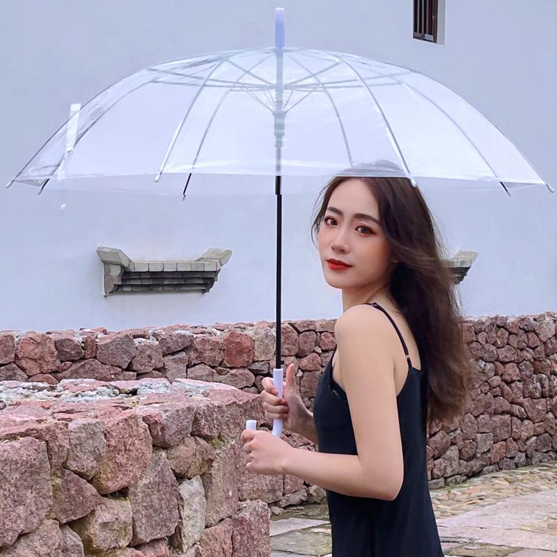 12931564.玉姿澜 透明雨伞男女可爱半自动伞直柄儿童清新遮阳雨伞