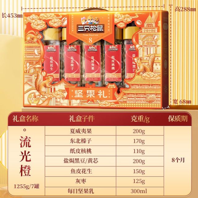 13020593.【年货爆款礼盒】三只松鼠罐装坚果礼_流光橙(EC)/++/1255g