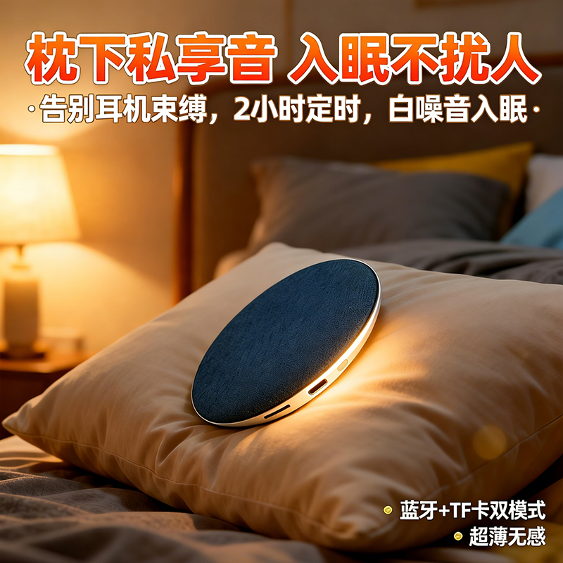13127269.2026年爆款高端枕下音碟【枕下听音不扰人 私享好声音 】听歌入眠音箱无线蓝牙高音质插卡智能定时超薄白噪音枕边音响