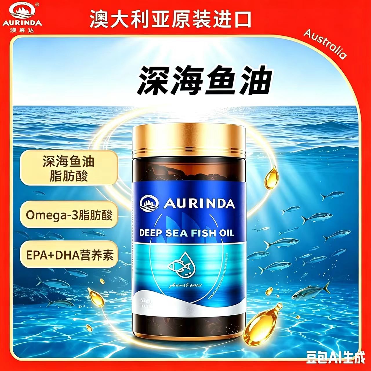12607260.澳琳达深海鱼油270粒 澳洲进口Omega3中老年鱼油成人EPA DHA正品
