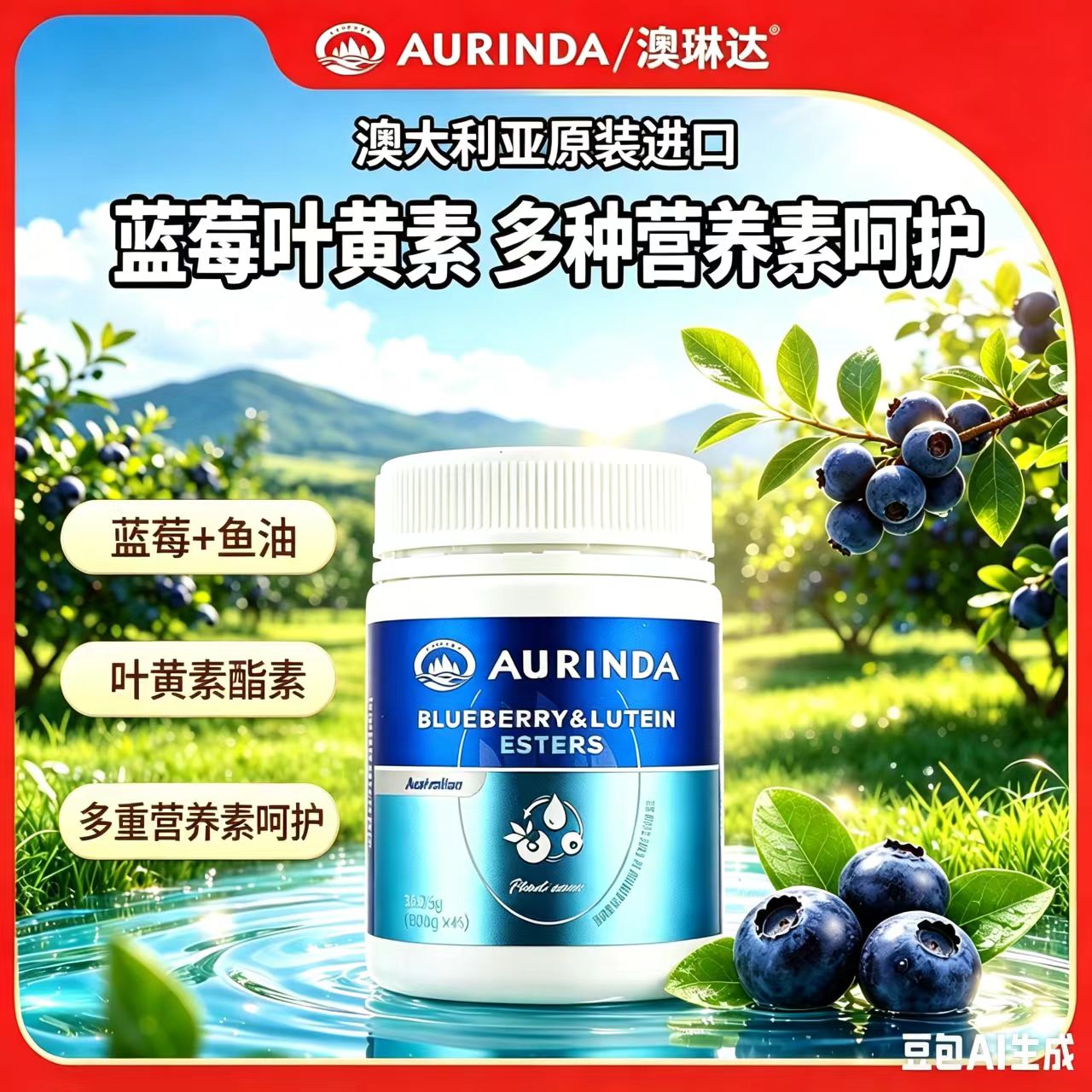 12770303.澳洲进口澳琳达蓝莓叶黄素鱼油成人眼片越橘青年中老年