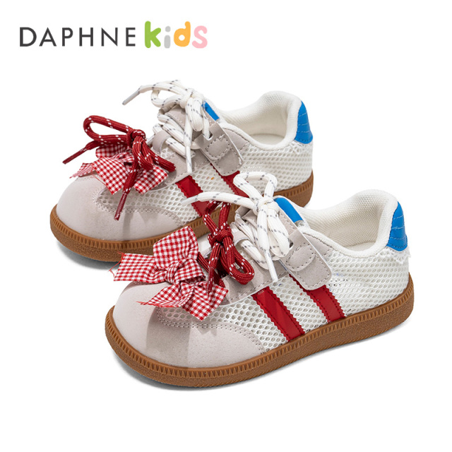 13411974.DAPHNE Kids达芙妮童鞋板鞋春秋新款儿童鞋子蝴蝶结公主鞋软底休闲运动鞋德训鞋