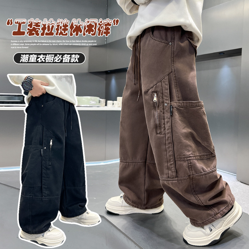 13164922.男童春秋款中大童潮童工装拉链休闲裤