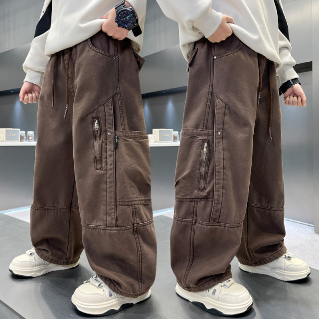 13164922.男童春秋款中大童潮童工装拉链休闲裤