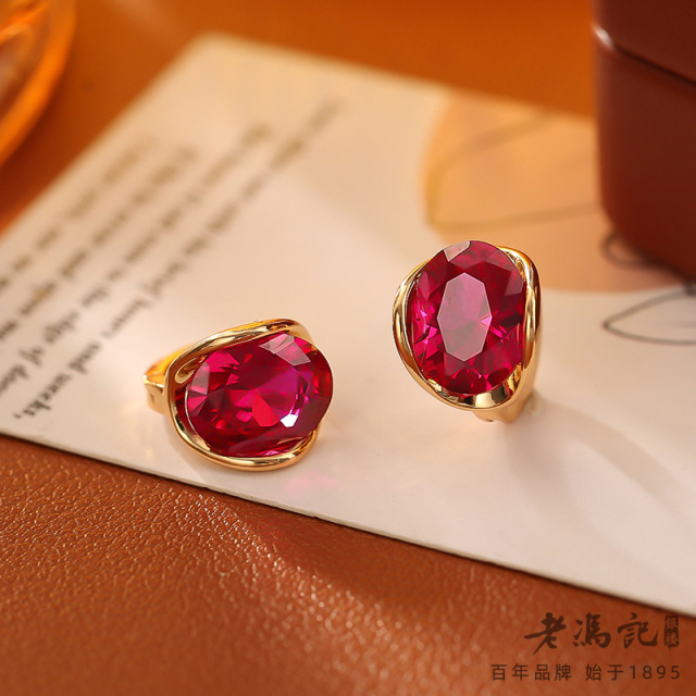 13633460.经典款红色锆石耳环高级感时尚简约铜镀真金