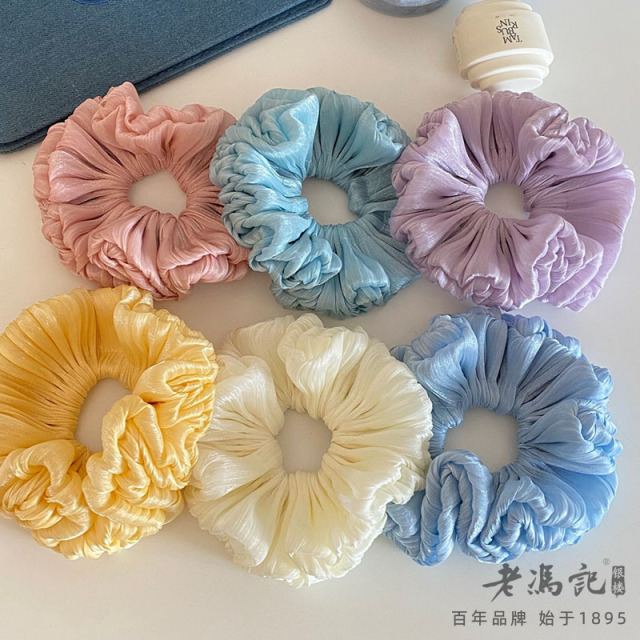 13787187.(爆款推荐)温柔流光褶皱花苞大肠发圈时尚丸子头花发绳新款
