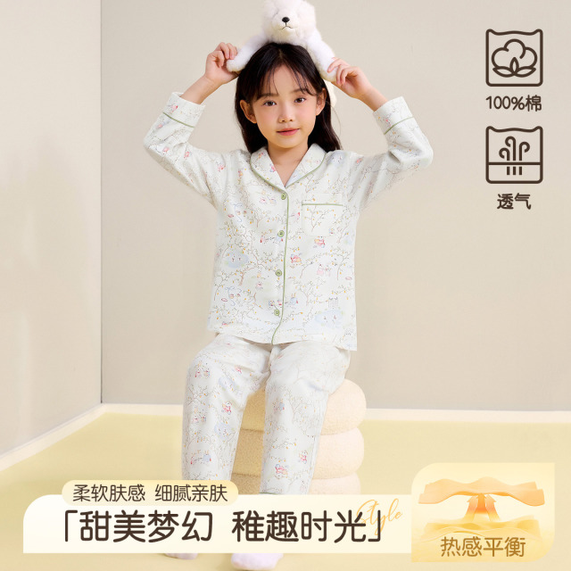 13802672.【100%棉】猫人女童家居服套装女童睡衣套装(M兔子庄园)