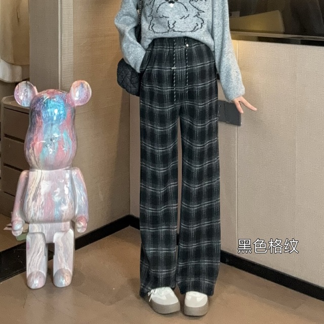 13079966.十月名裳孕妇裤子秋冬季时尚显瘦休闲减龄加绒格子阔腿裤