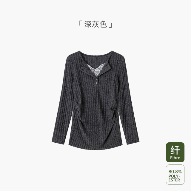 13114789.十月名裳孕妇设计蕾丝拼接假两件针织衫秋冬打底衫长袖针织上衣女