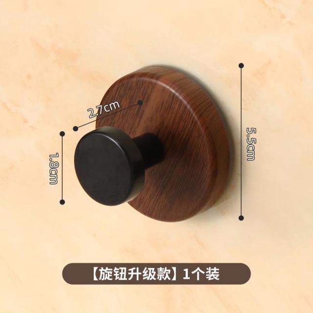 12934932.【5件装】胡桃木纹吸盘免打孔门后挂钩挂衣钩壁挂墙上单钩玄关粘钩