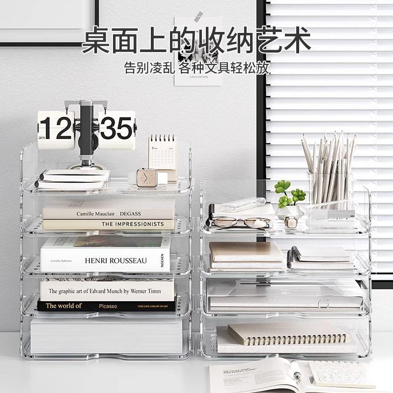 12935475.桌面收纳办公室A4纸文件置物架透明书桌工位整理置物架