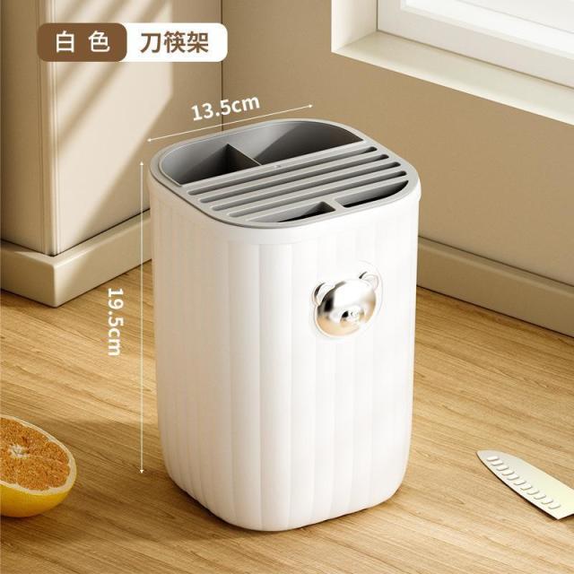 12934837.【2件装】厨房旋转小熊刀架架家用多功能筷筒笼菜刀架具勺子一体收纳盒