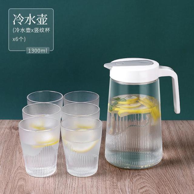 12935708.家用果汁壶大容量玻璃冷水壶水具五件套凉白开水壶套装