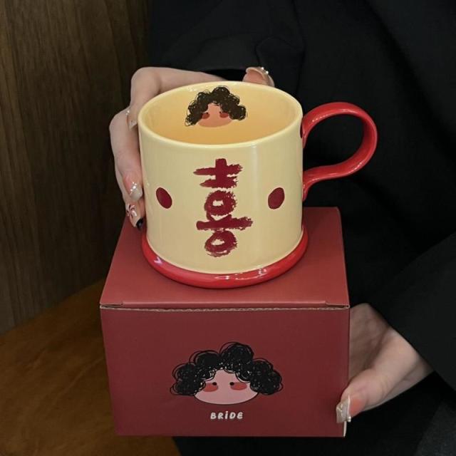 12936156.国风婚庆红色喜字咖啡杯伴手礼开业陶瓷高颜值情侣情侣对杯