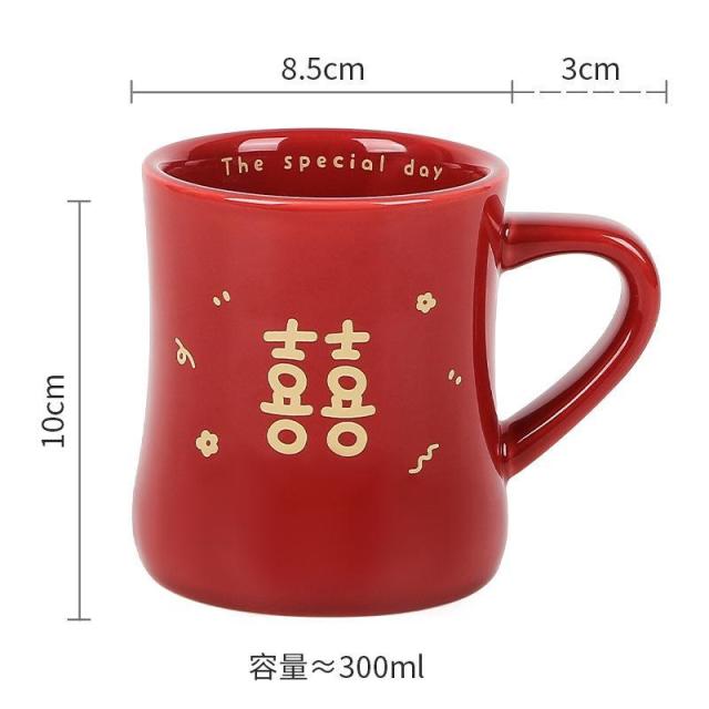 12935846.红喜束腰杯喜庆结婚情侣对杯红色陶瓷杯漱口杯套装情侣对杯