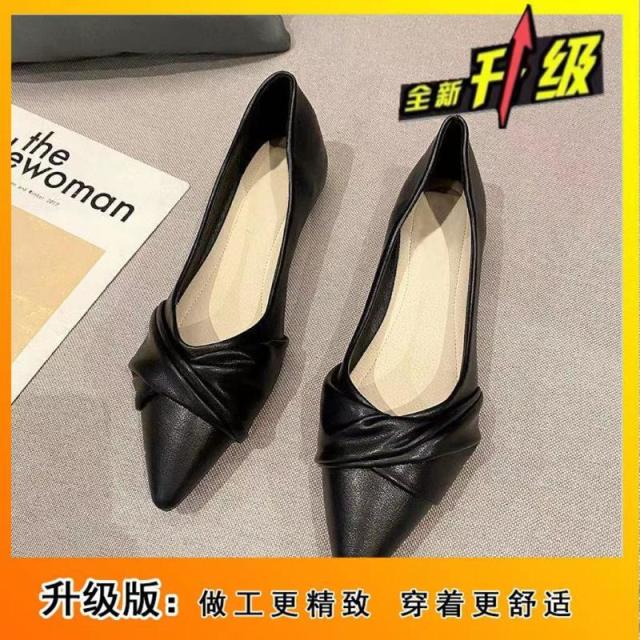 12940853.晚风小跟温柔平底鞋法式软底软皮单鞋女夏款尖头女士豆豆鞋配