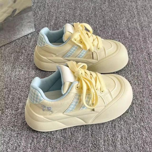 12940923.厚底面包休闲鞋女复古小众百搭丑萌大头女休闲鞋