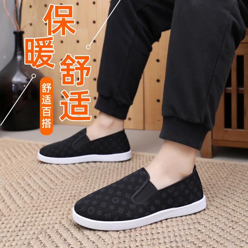 12945393.冬季老北京布鞋加绒印花男款防滑保暖棉鞋男式休闲鞋