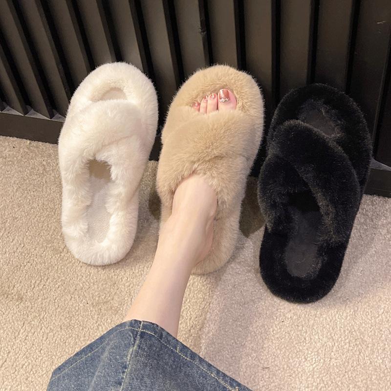 12941541.毛毛拖鞋女外穿秋冬季时尚厚底加绒月子鞋棉拖鞋