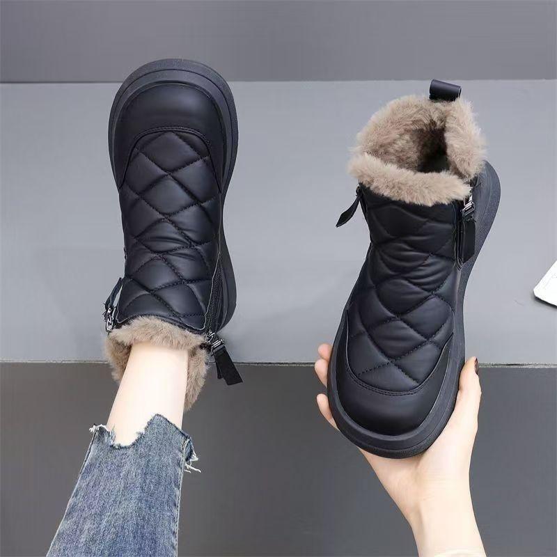 12941677.冬季双拉链加绒加厚雪地靴女时尚百搭保暖妈妈鞋