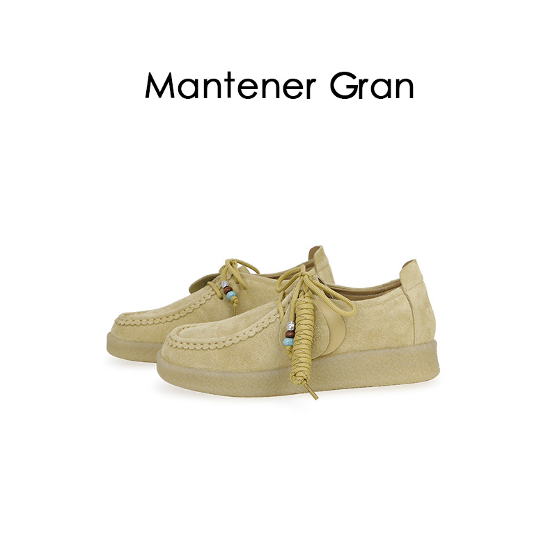 12945459.MG.休闲鞋Mantener Gran黄色平底单鞋女厚底增高休闲鞋复古袋鼠鞋