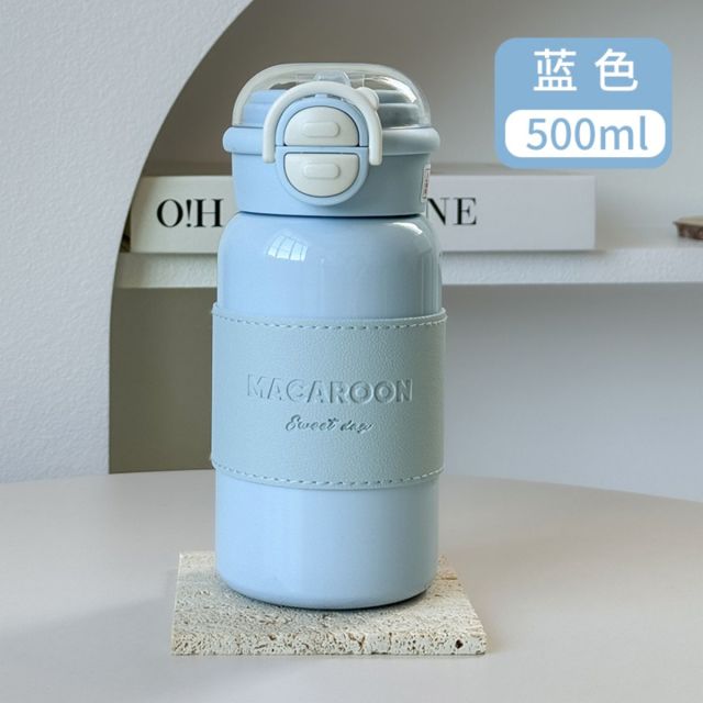 12897602.简约不锈钢保温杯高颜值小巧便携弹盖双饮吸管水杯保温水杯水壶